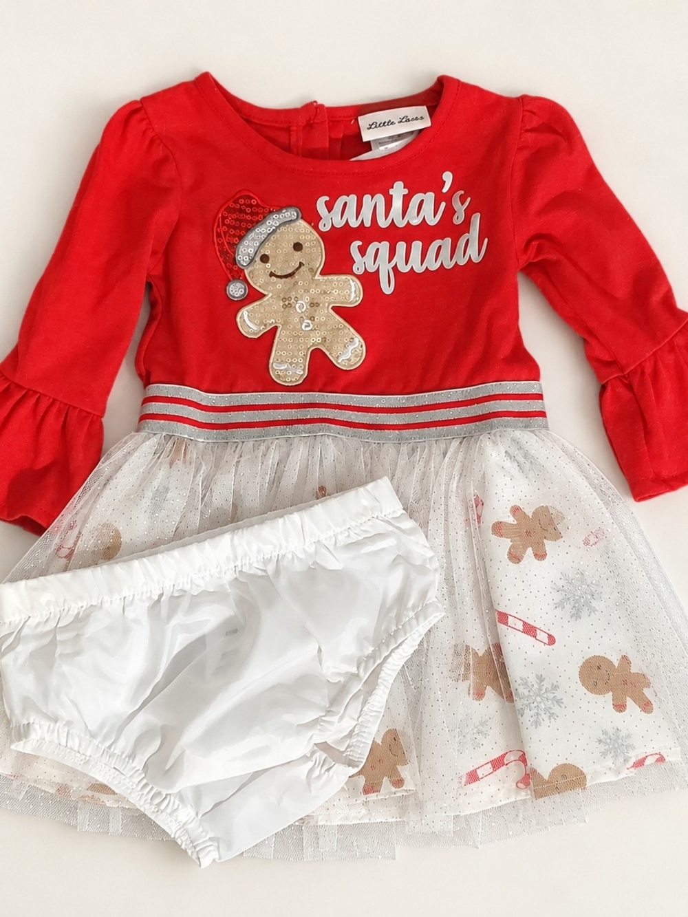 Little Lass Red "Santa's Squad" Gingerbread Tulle Dress for Kids